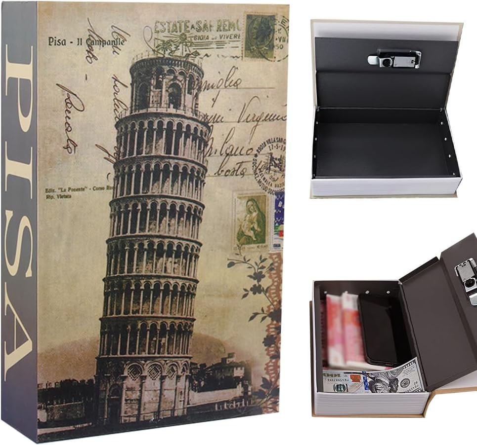 Image of Alloy Steel Book Safe with 2 Key Lock, Dictionary Diversion Book Safe, Portable Safe Box,Cash, Jewellery, Kids, Money,Diamond Ring Etc (Pisa-Digit Lock, Small)