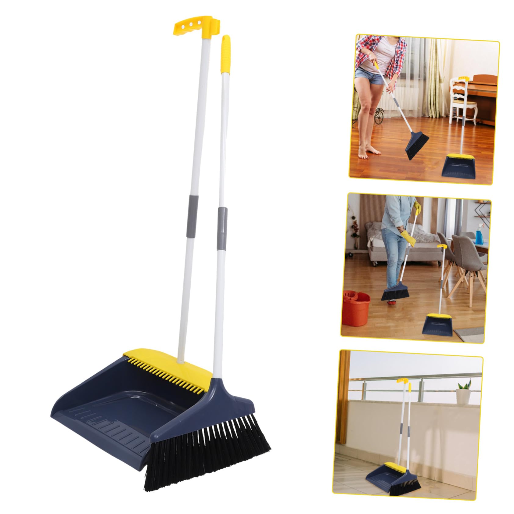 Kehrschaufel Besen Satz mit Langem Stiel, Blau, Kunststoff Metall Pet | Stand Up, Windstabile Schaufel, Schlanke Flexible Borsten, Haushaltsreinigung