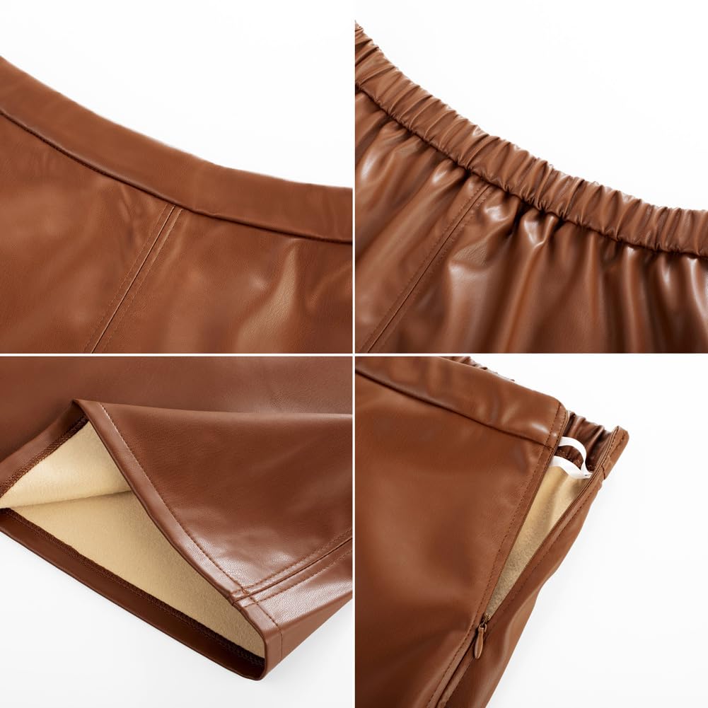 Kate Kasin Gonna da donna Mid-Calf in pelle PU a forma di A-Linea con elastico in vita e cerniera laterale, sfoderata, in pelle midi per ufficio e uso quotidiano