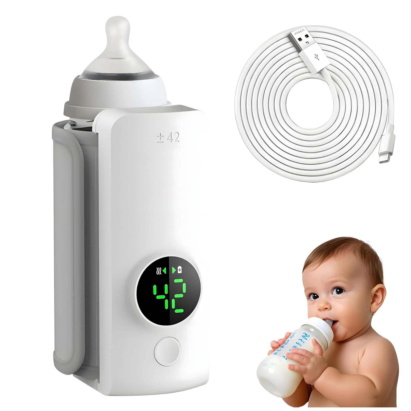 Photo 1 of Portable Bottle Warmer, Rapid Warming with Battery-Powered Temperature Display, Waterless Milk Warming for Comfortable Baby Feeding On The Go