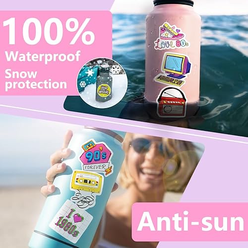 Miniatura 4 de DETICKERS Calcomanías de los años 80 y 90 para botellas de agua, decoraciones de fiesta de los años 90, 70 unidades, vinilo impermeable, regalos