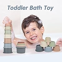 Vista 6 de SKYWHALE Juego de vasos apilables para bebés de 6 a 12 meses, juego de anidación para niños y niñas, 8 herramientas de baño apilables, regalo