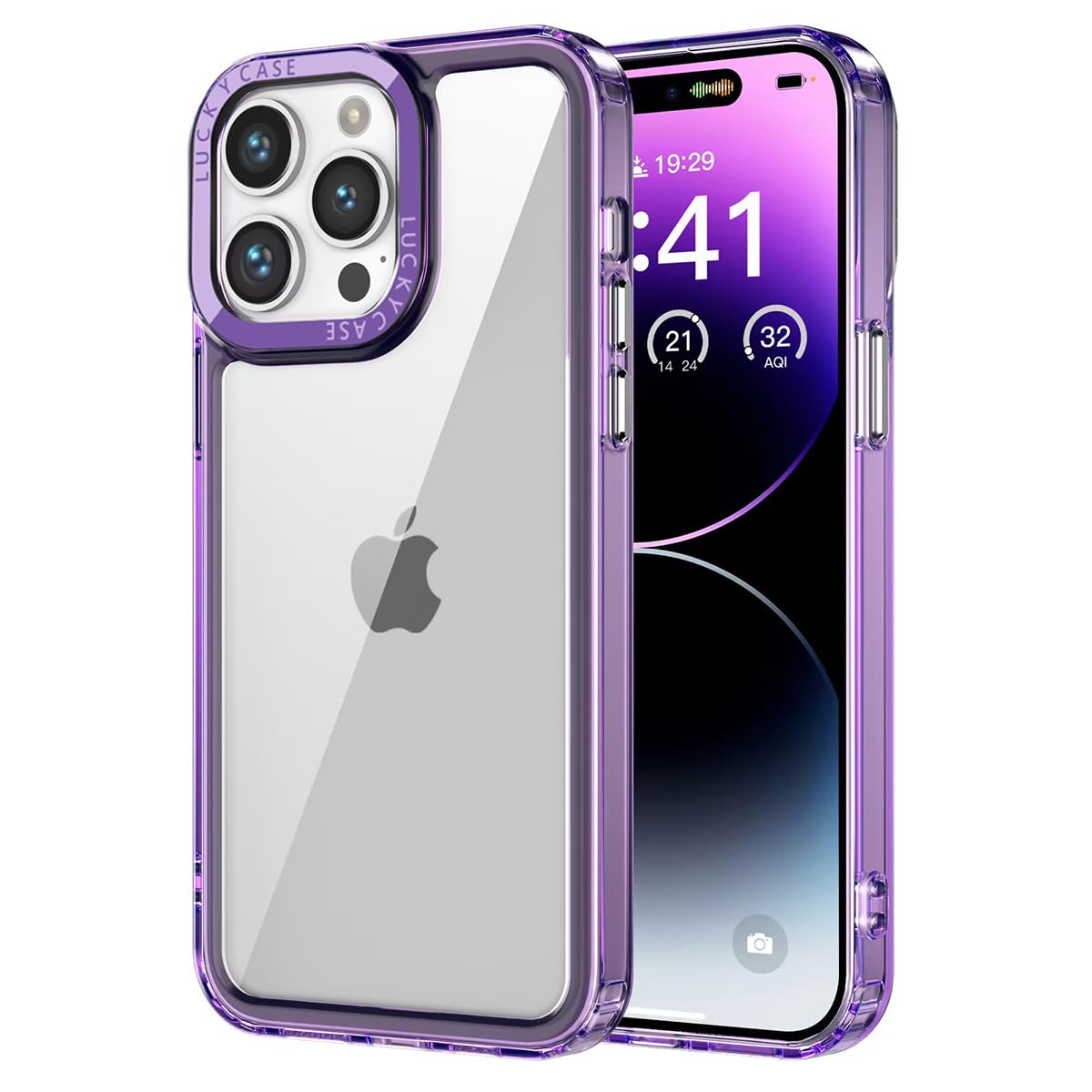 Dqtaoply Custodia per fotocamera per iPhone 16 Pro Max, retro trasparente + cornice in silicone TPU, resistente, antiurto, per iPhone 16 Pro Max, viola