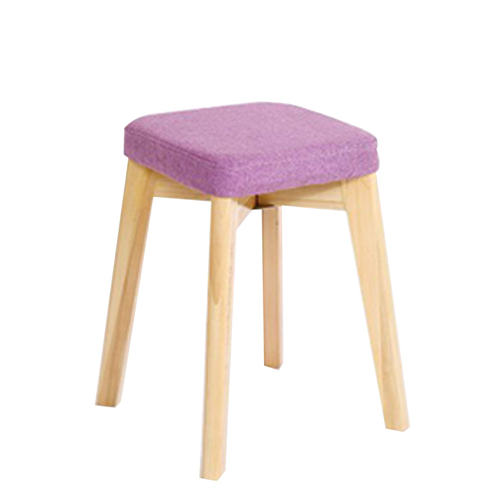 Taburete de tocador cuadrado con patas de madera y funda de lino