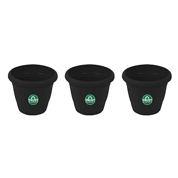 TrustBasket UV Treated Plastic Round Pot (6 Inches) -Black Color - Set of 3 | Heavy Duty Highly Durable Plant containerGamla for Indoor Home Decor & Outdoor Balcony Garden