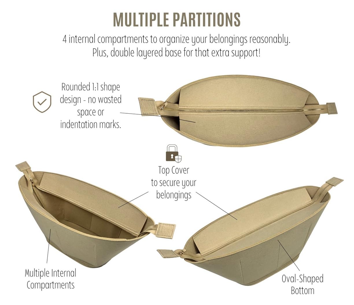 Divitize Premium organizer do torebki kompatybilny z torebką Loewe Basket Bag z włókna palmowego - ręcznie robiona owalna wkładka do torebki, idealne dopasowanie, złota górna pokrywa (Geyser Blue, dla