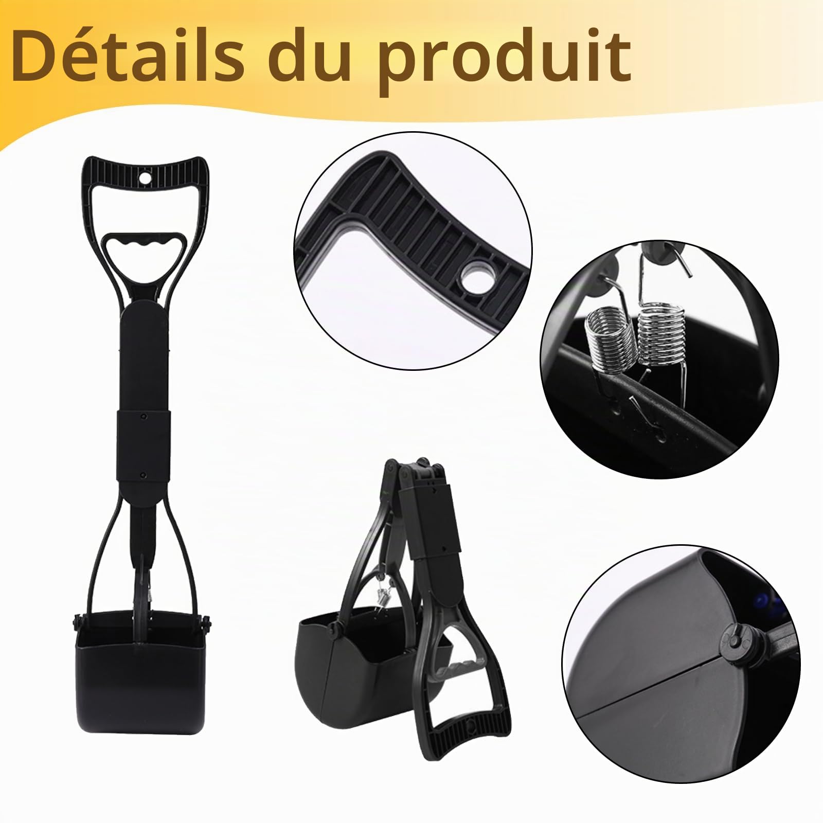 Pelle à Crotte pour Chien Set, 17.7 inch Pelle Crotte Chien Pliable avec Distributeur de Sacs à Déjections & Sacs à Déjections, Long Manche Portable Ramasse Crotte pour l'intérieur et l'extérieur