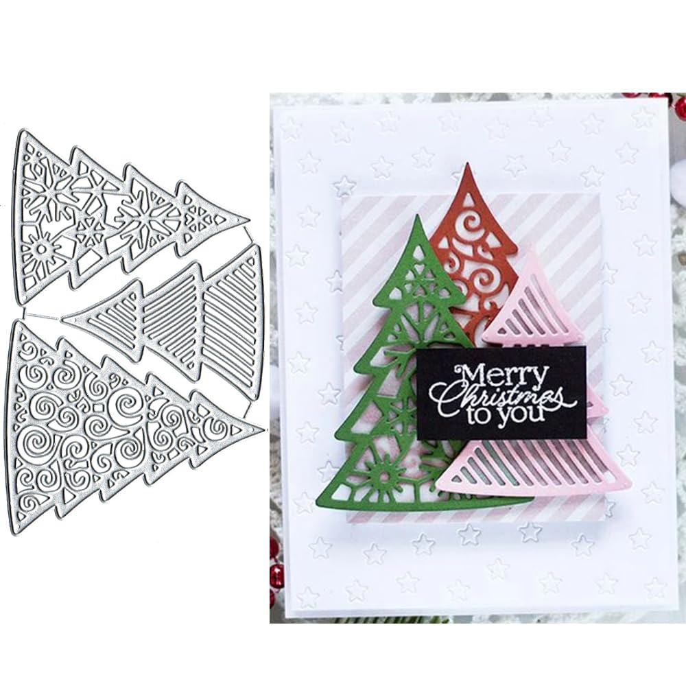 3Pcs Christmas Tree Dies Metal Die Cuts, 3Pcs Christmas Tree Frame Metal Cutting Dies Cut Stencils for DIY Scrapbooking Cards Photo Album Decorative Embossing Paper Dies for Scrapbooking Card Making