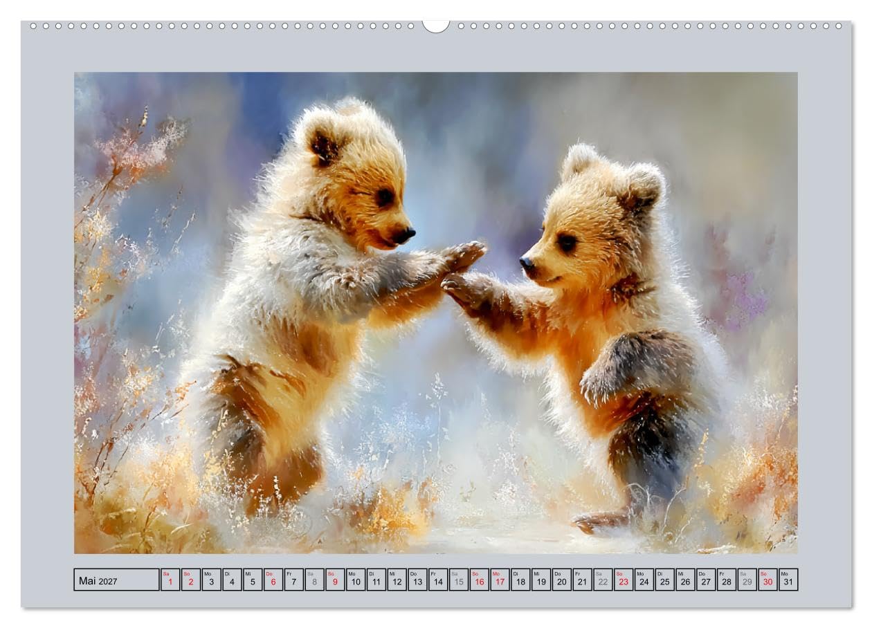 Braunbären. Teddy-Familie im Einklang mit der Natur (Wandkalender 2027 DIN A2 quer), CALVENDO Monatskalender: Malerische Illustrationen zeigen ... Licht und harmonischer Natur (CALVENDO Tiere)