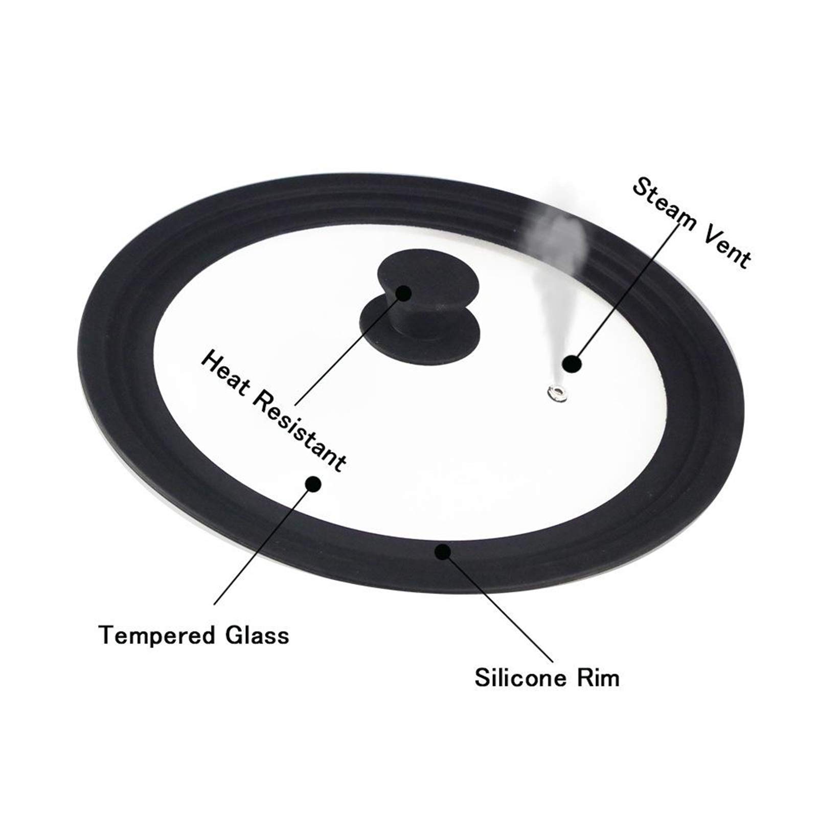 Cubiertas universales de silicona para tapa de vidrio para ollas, sartenes, utensilios de cocina, tapas de repuesto (negro, 34 cm)