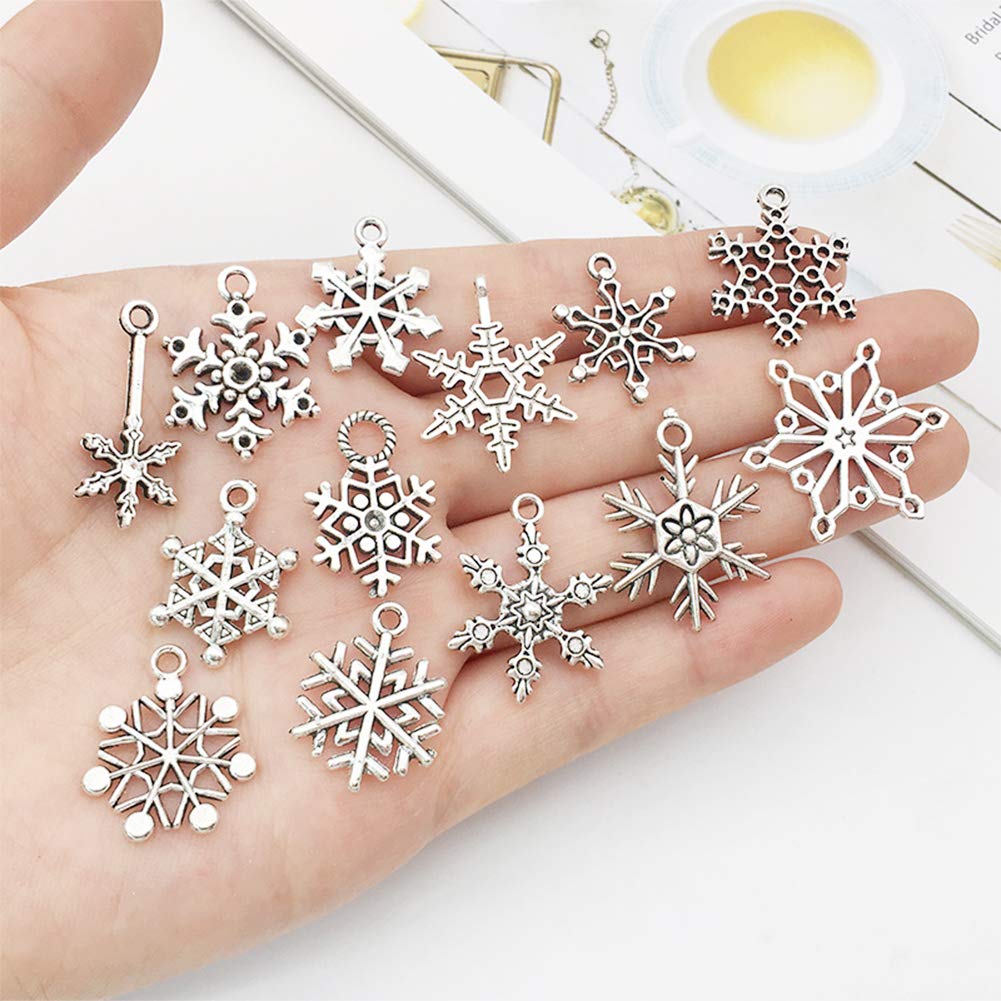 Birsppy Frgasgds Snowflake Charm 70 Pieces Mixed Snowflake