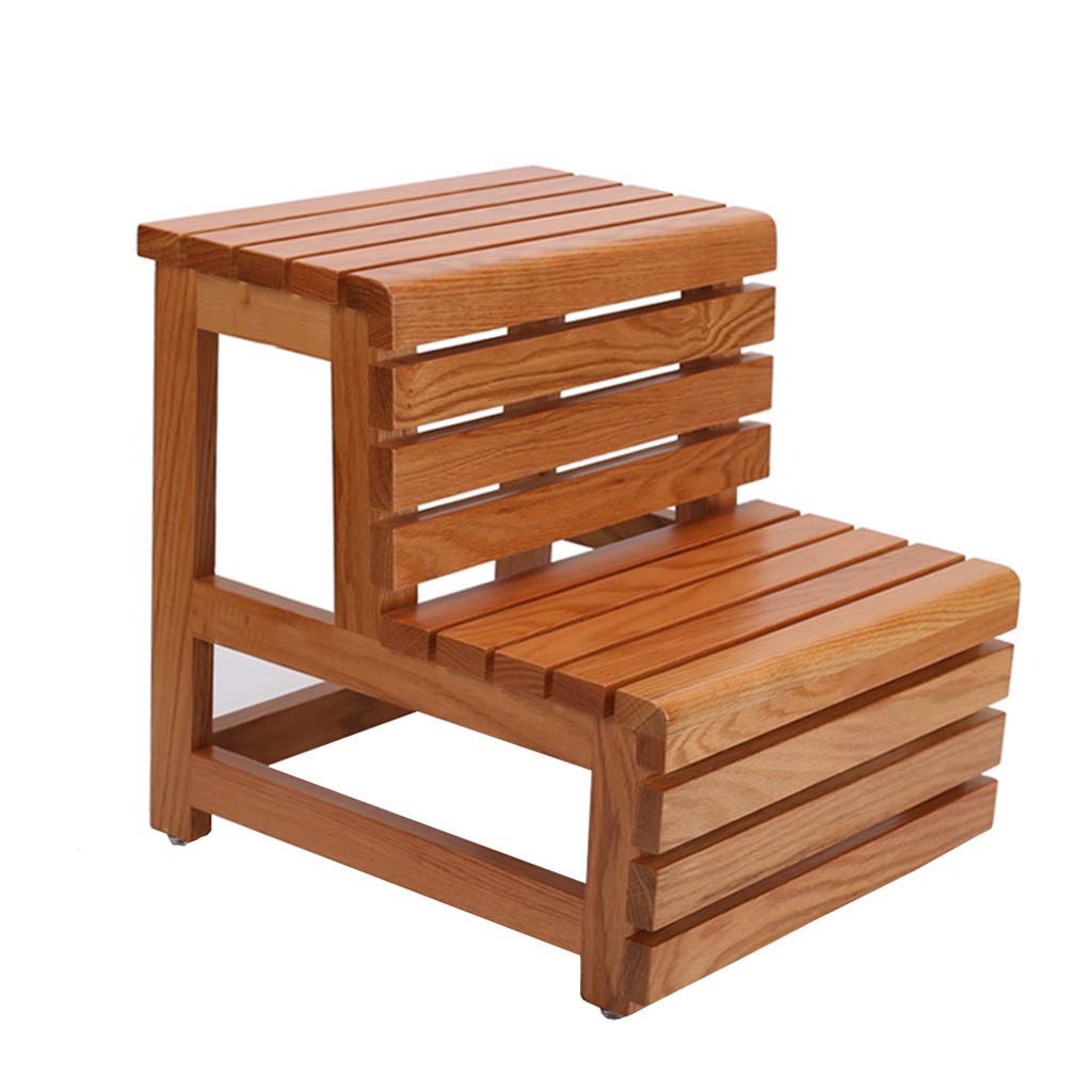 Taburete de madera maciza de roble con dos peldaños plegables y antideslizantes