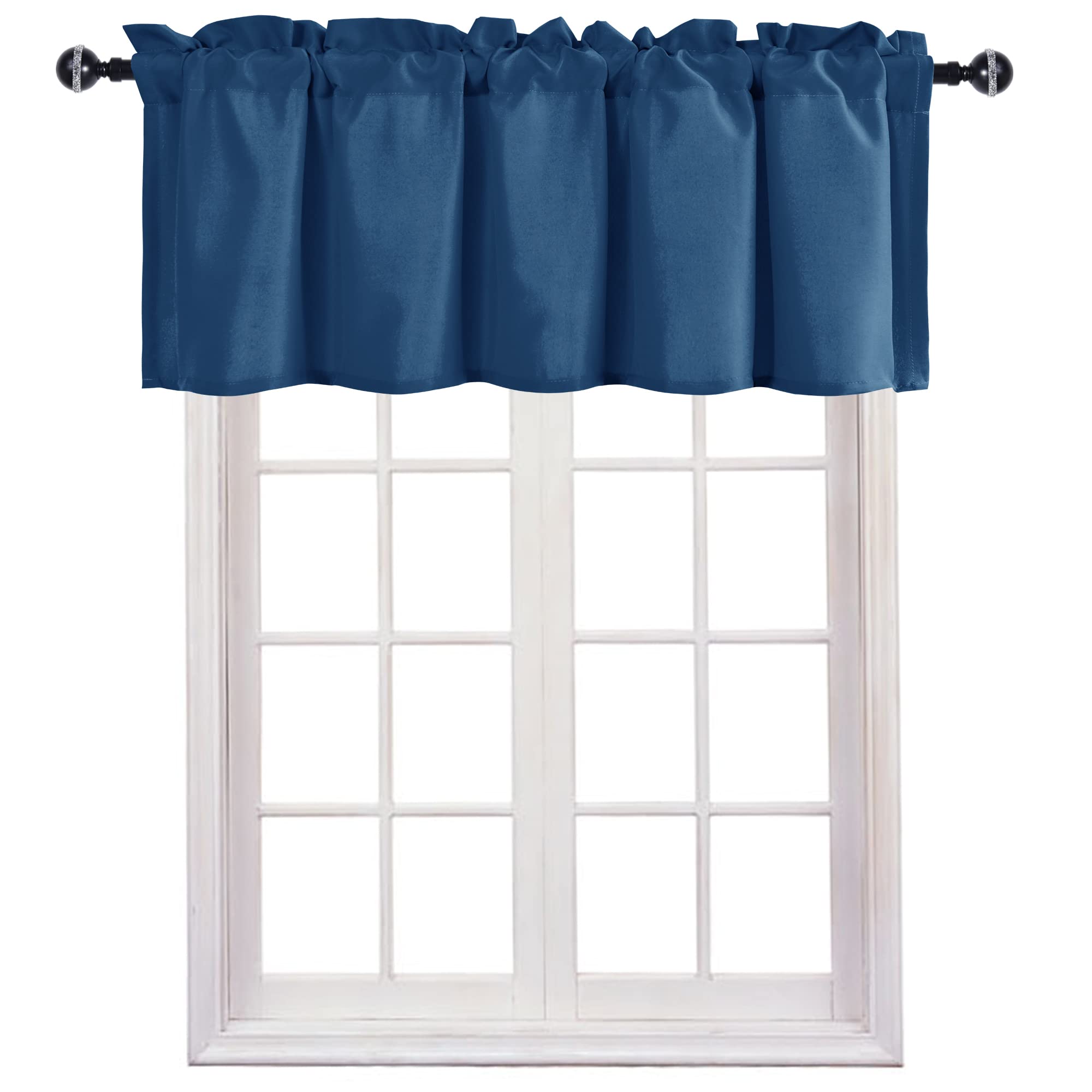 Rideau de cantonnière bleu roi 152x45 cm pour fenêtre de cuisine