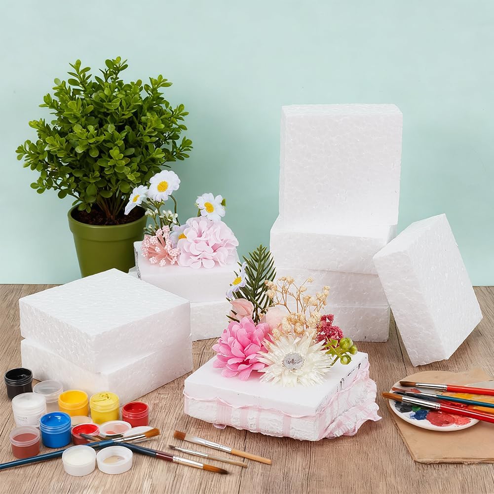 BENECREAT 20 Pack 3x3Inch Craft Foam Squares White Base for Custom Painting, Polystyrene Modeling Blocks for DIY Projects Sculpture Floral Arrangements