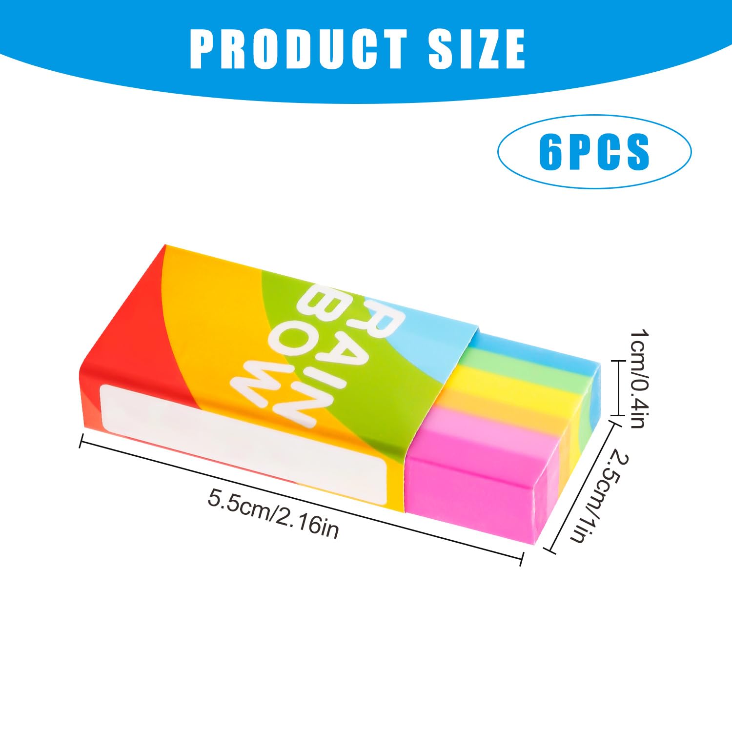 Tabanzhe 6 Pcs Rainbow Erasers,Soft 2B Rubber Pencil Erasers, Colorful Multipack for School Home, Office - Image 2