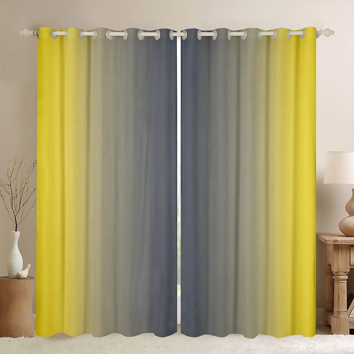 Rideau occultant anti-regard gris et jaune pour salon et chambre