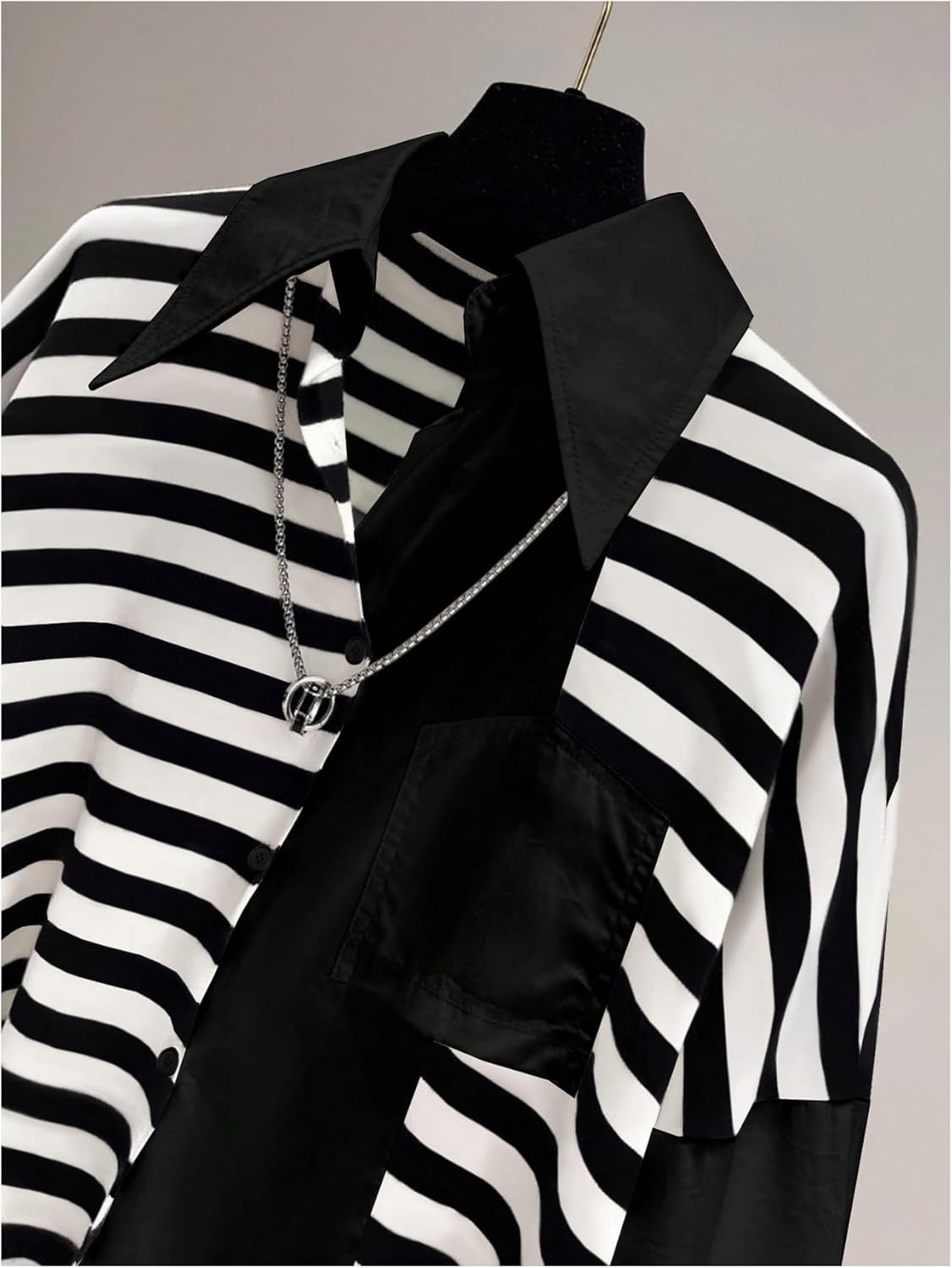 GORGLITTER Women's Plus Size Tops Casual Button Down Shirts Striped Asymmetrical Long Sleeve Button Up Blouse Tops