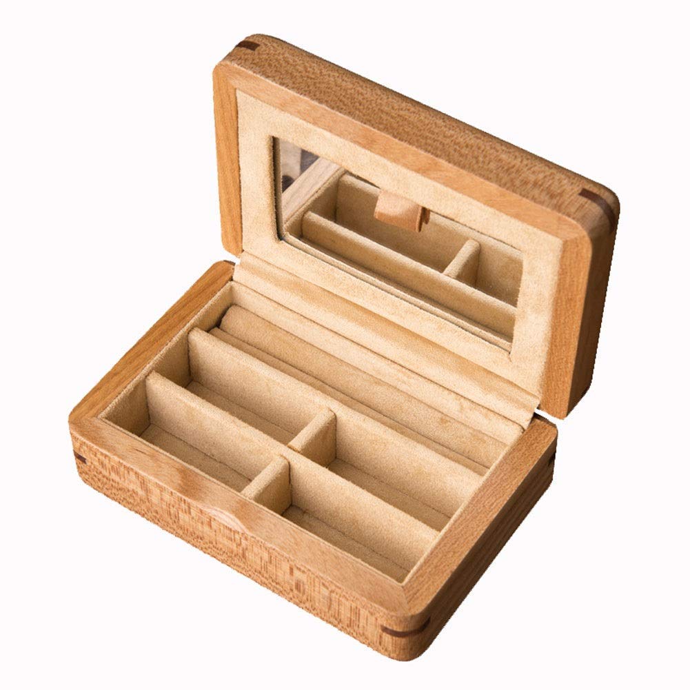 Caja de almacenamiento de joyería, regalo para mujer, joyero de madera maciza, portátil de viaje con espejo, maquillaje, regalo para novias Beauty Comes