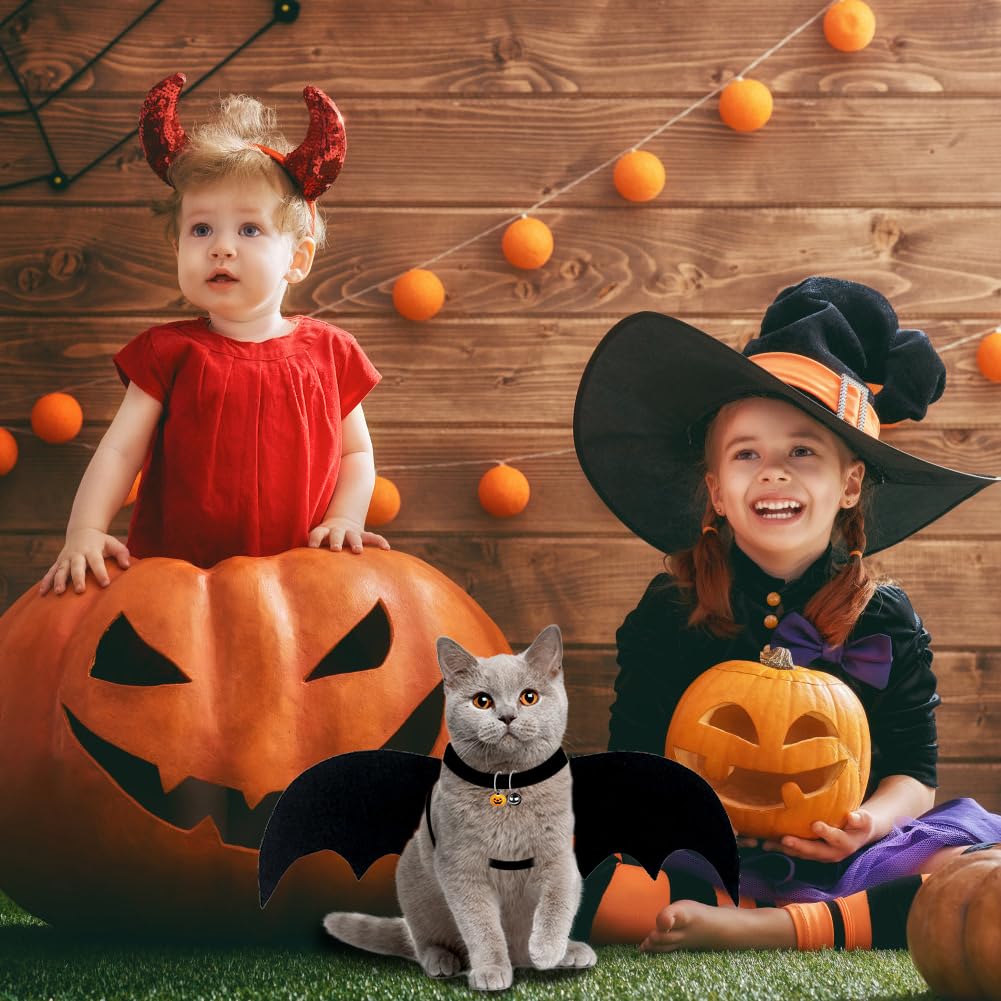 Yurosiay Costume D'ailes De Chauve-souris Pour Chat - Noir - Avec 2 Clochettes De Citrouille - Pour Chat - Taille S