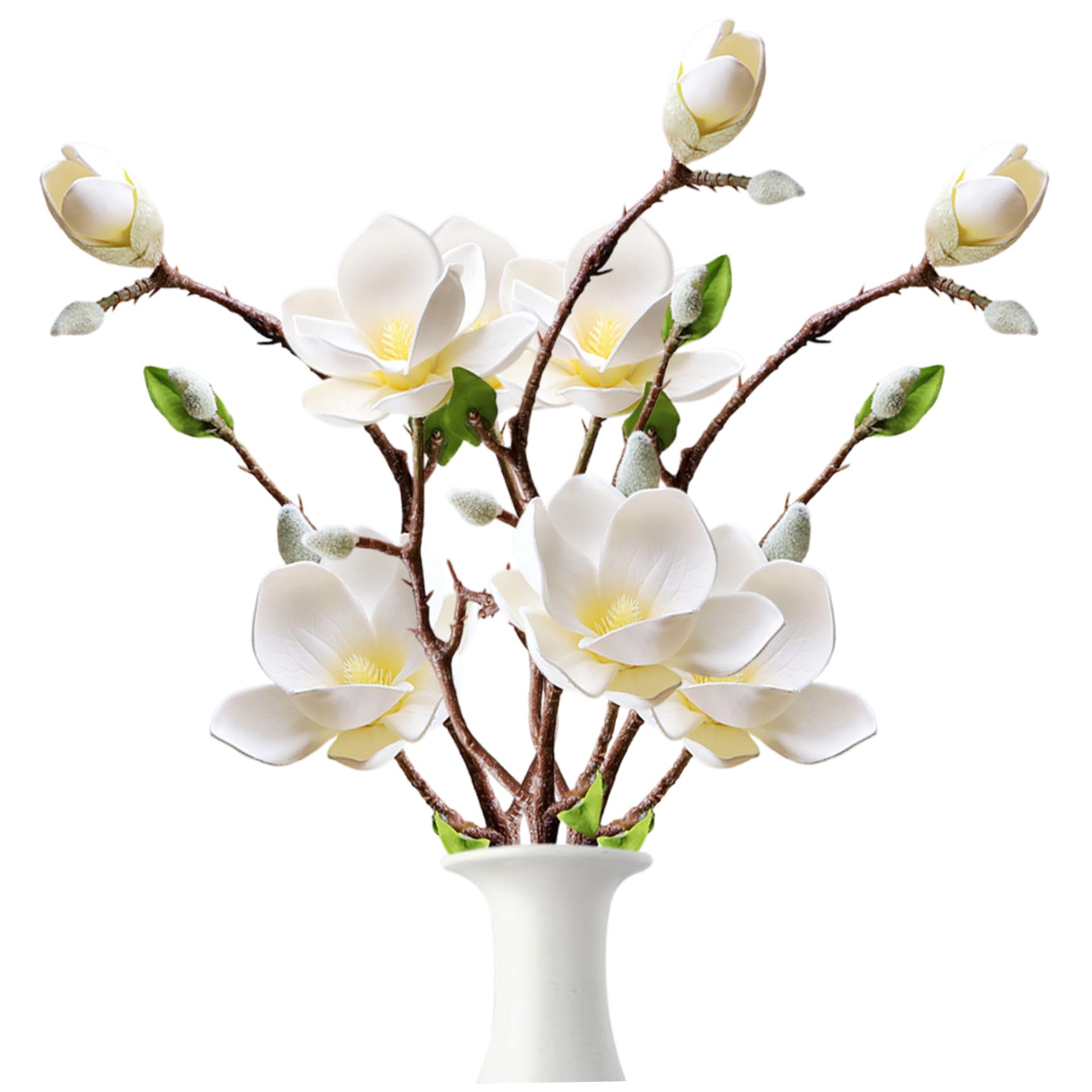 Magnolia Flowers Artificial, 3PCS 20.1 Inch Bendable Faux Magnolia Stems, Realistic Magnolia Branches for Tall Vase, Home, Office, Wedding Party, Table White Faux Magnolia Flowers Faux Magnolia Stems