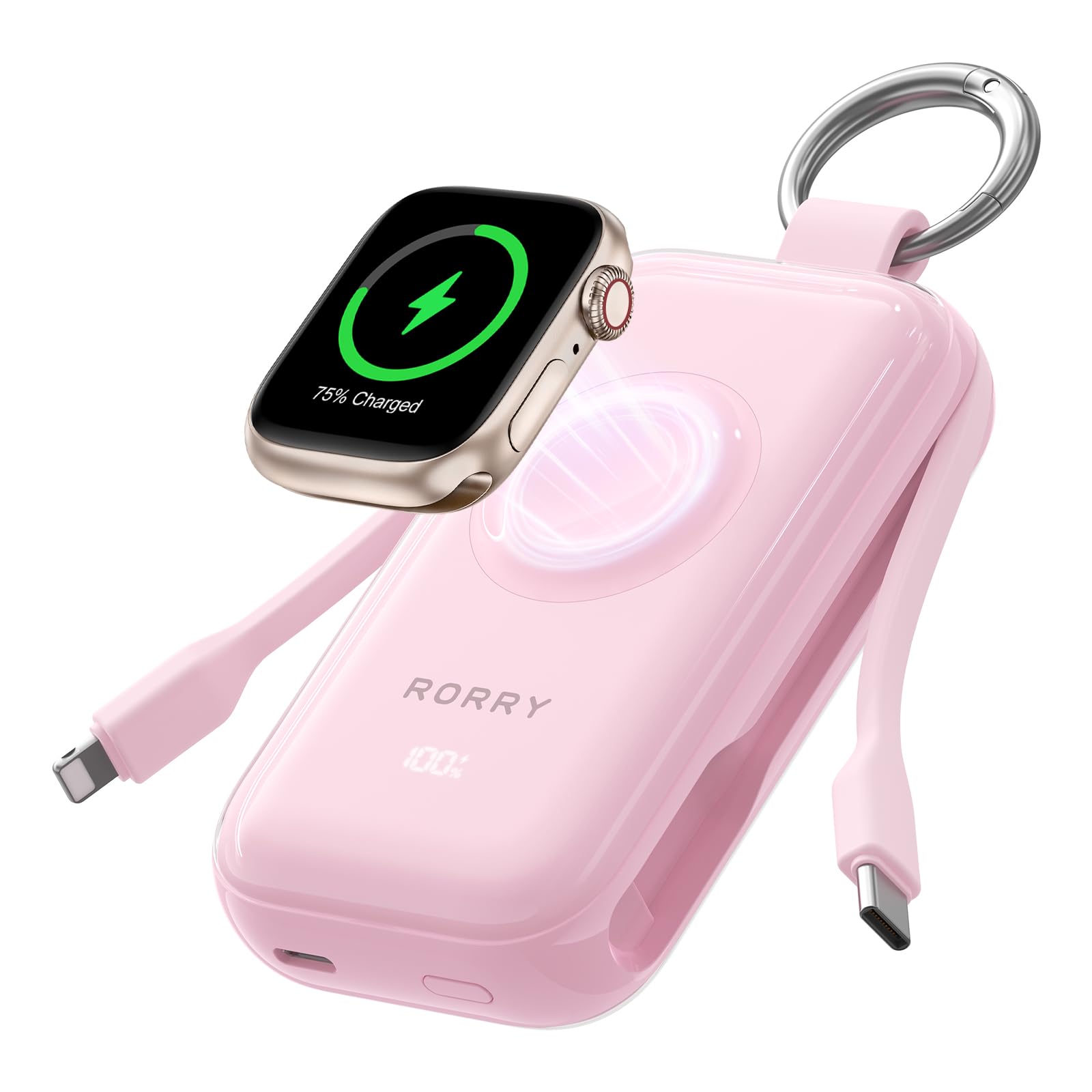 RORRY CharmGo Pro Powerbank 10000mAh,45W Schnellladen Externe Handyakkus (Rosa)