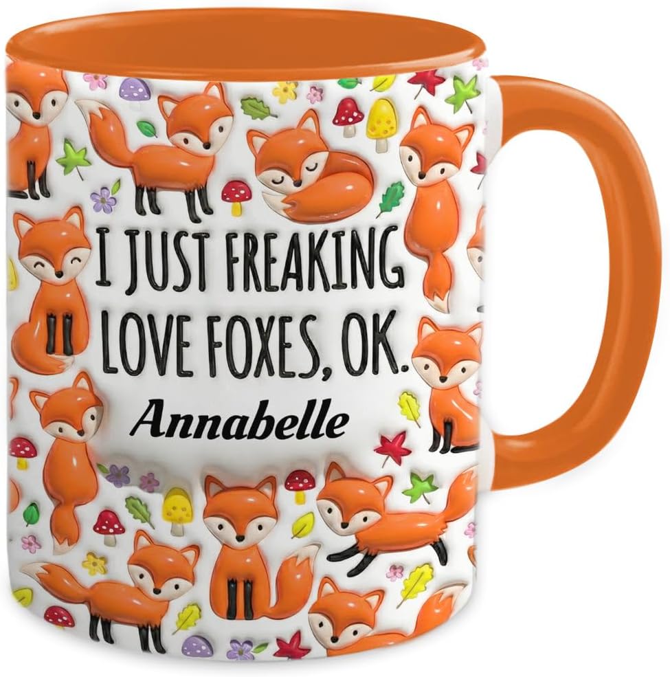 Lotacy Personalized Fox Lover 2D Printed Mug, I Just Freaking Love Fox Coffee Mug Cup With Custom Name