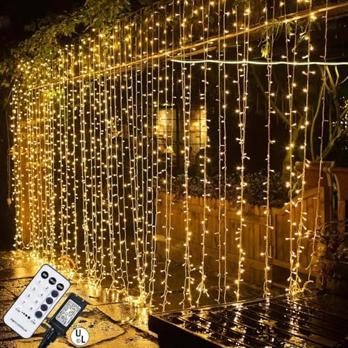 MAGGIFT 304 LED Curtain String Lights, 9.8 x 9.8 ft, 8 Modes Plug in Fairy String Light ...