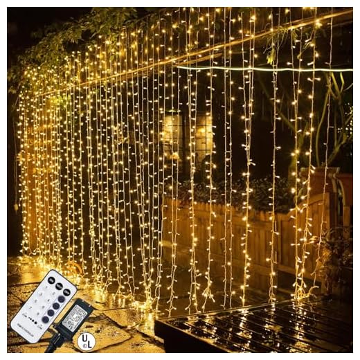 MAGGIFT 304 LED Curtain String Lights, 9.8 x 9.8 ft, 8 Modes Plug in Fairy String Light with Remote Control, Christmas, Backdrop for Indoor Outdoor Bedroom Window Wedding Party Decoration, Warm White