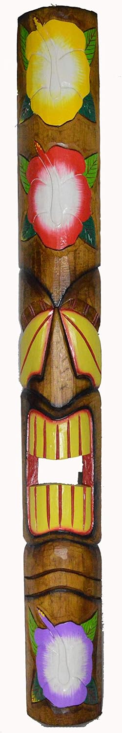HAND CARVED POLYNESIAN HAWAIIAN TIKI STYLE MASK, 5 FT TALL, Wood, Mask, Tiki, Yellow