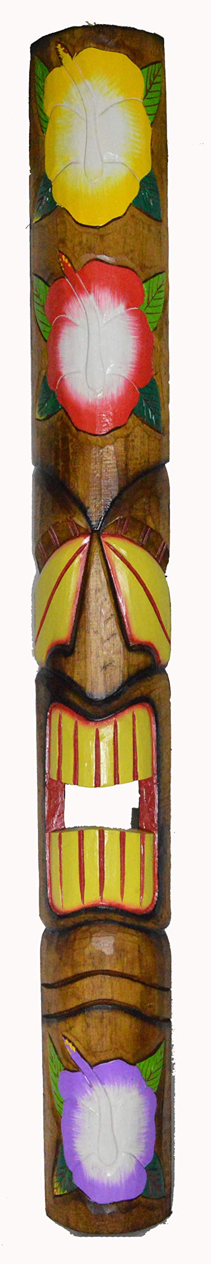 WorldBazzar Tiki MASK Flower Hibiscus 59 inch Hand Carved Polynesian Hawaiian Welcome 5 FT Tall