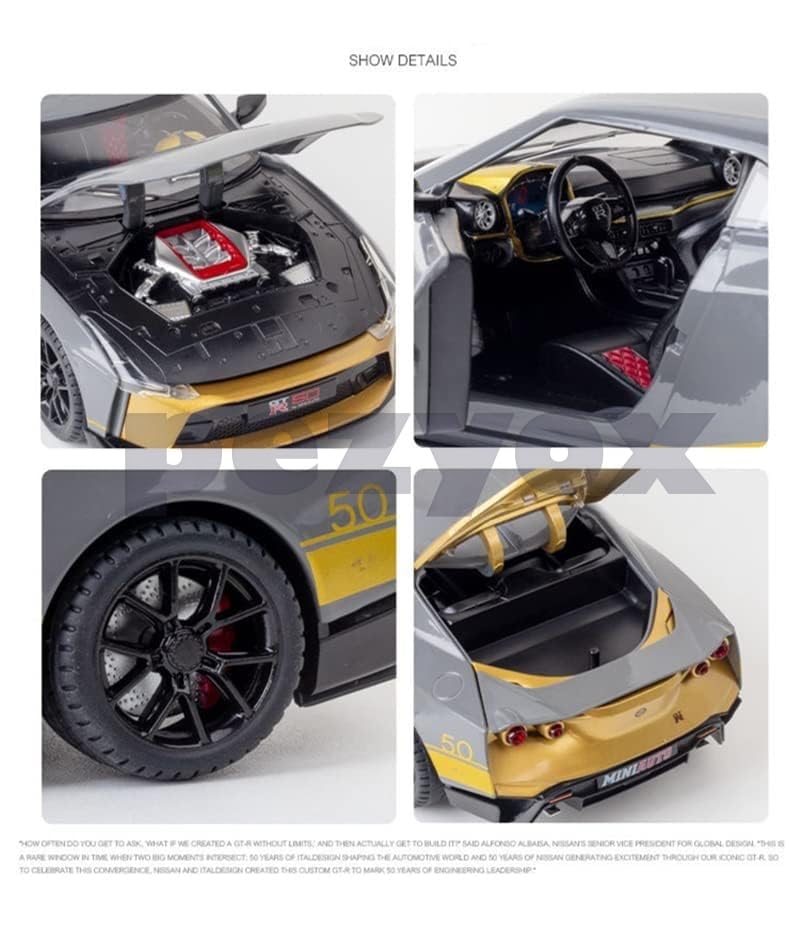 Image of Diecast GT R-50Toy Car 1:24 Scale Model,Pull Back Vehicles Alloy Simulation Supercar with Lights and Sound Also for Car Dashboard,Kids,Adult (Grey)
