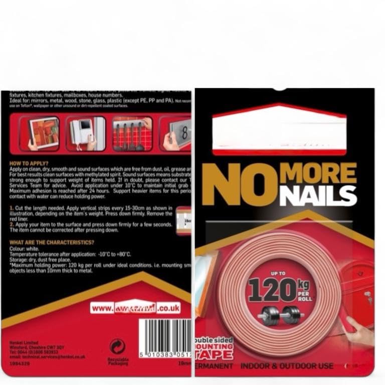 DECK INN ® UK Made No More Nail outdoor Double Sided Mounting Tape up to 120 KG Clear Heavy Duty Waterproof Tape for Brick Glass Metal Plastics Quick & Easy No Screws Nails NO Glue Needed Permanent