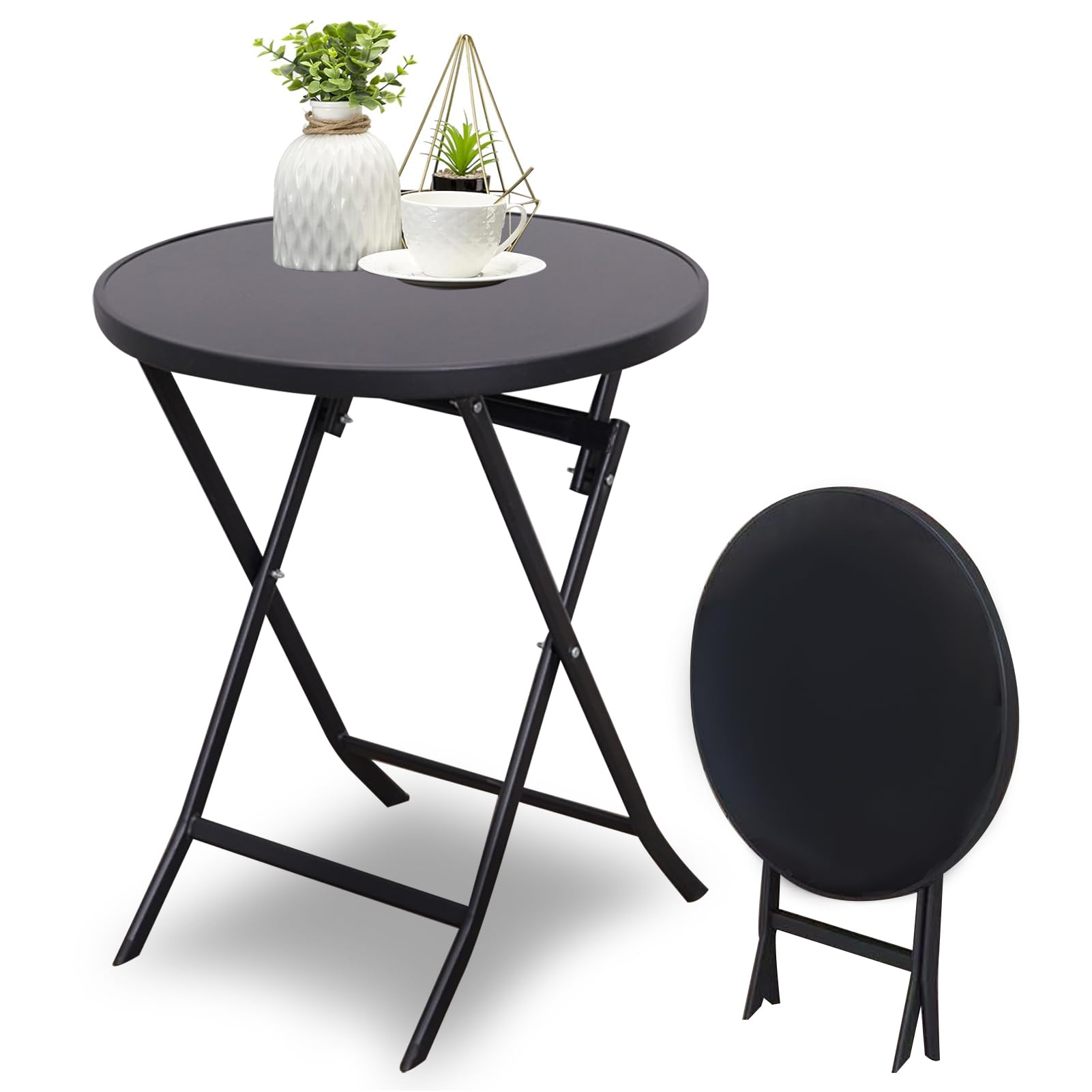 Beauenty Modern Dining Table, Round Coffee Table, Metal Frame End Tables, Foldable Round Side Table, 23.5" Glass Dining Table for Home Living Room, Kitchen, Office, Coffee Shop (Style 1)