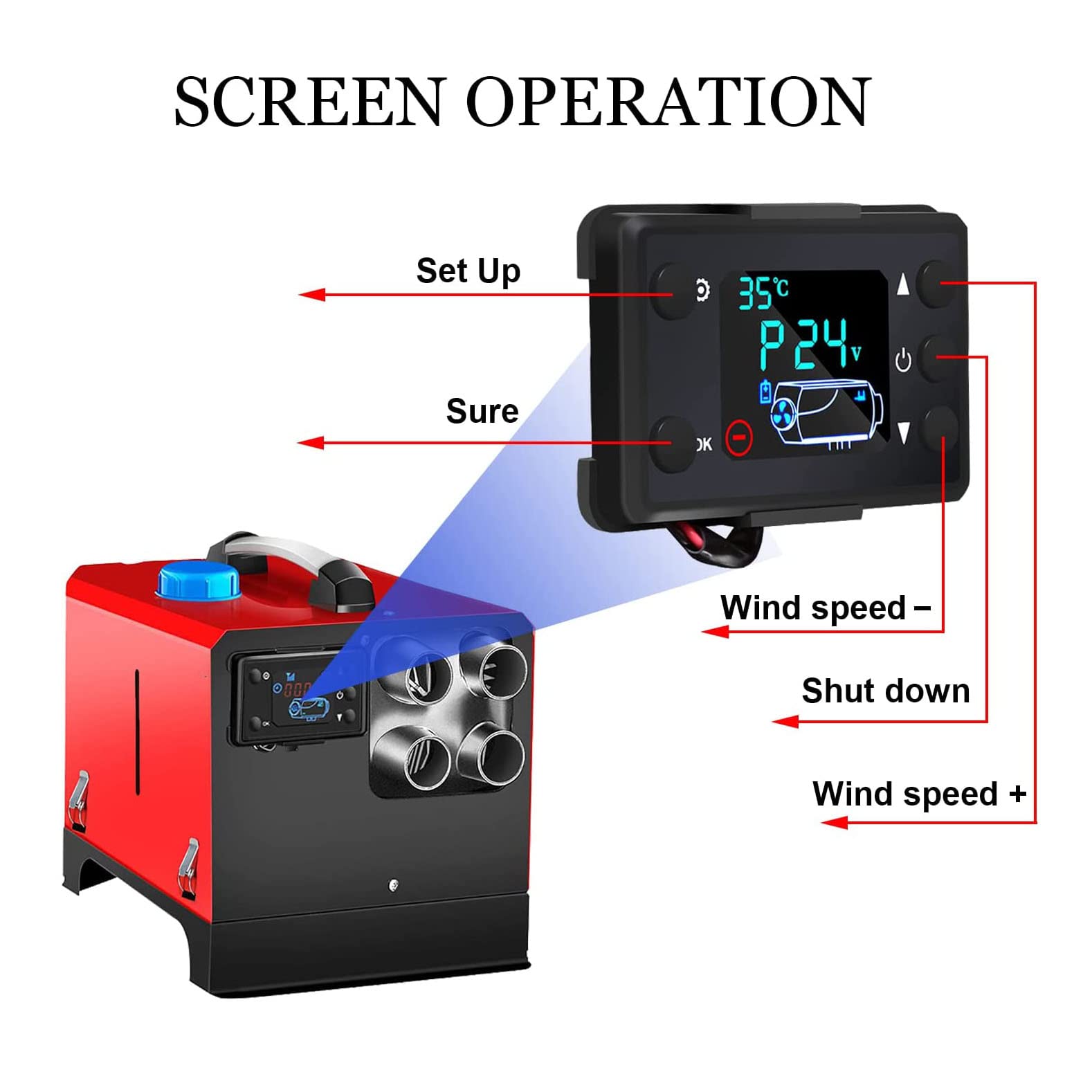 Ogrzewanie postojowe Diesel Air 5KW 12V/24V All-in-One, wyświetlacz LCD, pilot zdalnego sterowania, do ciężarówki, kempingu, domu wędkarskiego, łodzi rybackiej, 24V
