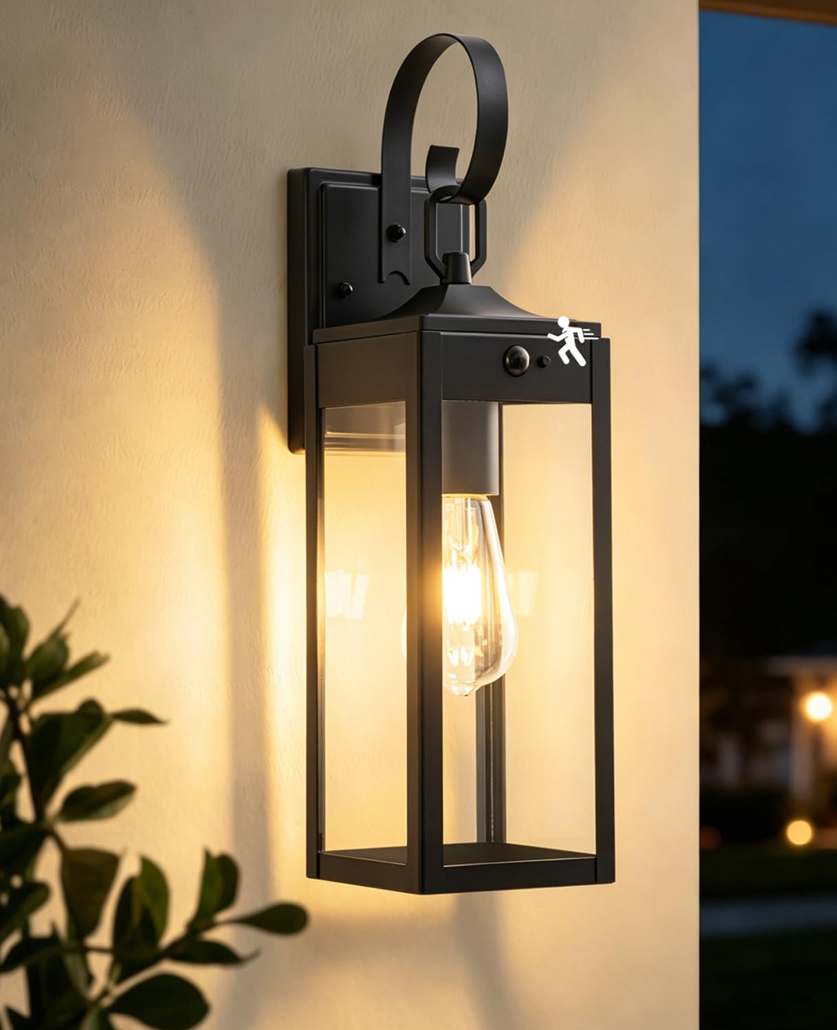 FTL Outside Lights with Motion Sensor, 3 Lighting Modes E27 Outdoor Wall Lantern with Sensor, Modern Dusk Till Dawn Outdoor Lights, Black Exterior Security Sconce for Doorway Garage, Waterproof