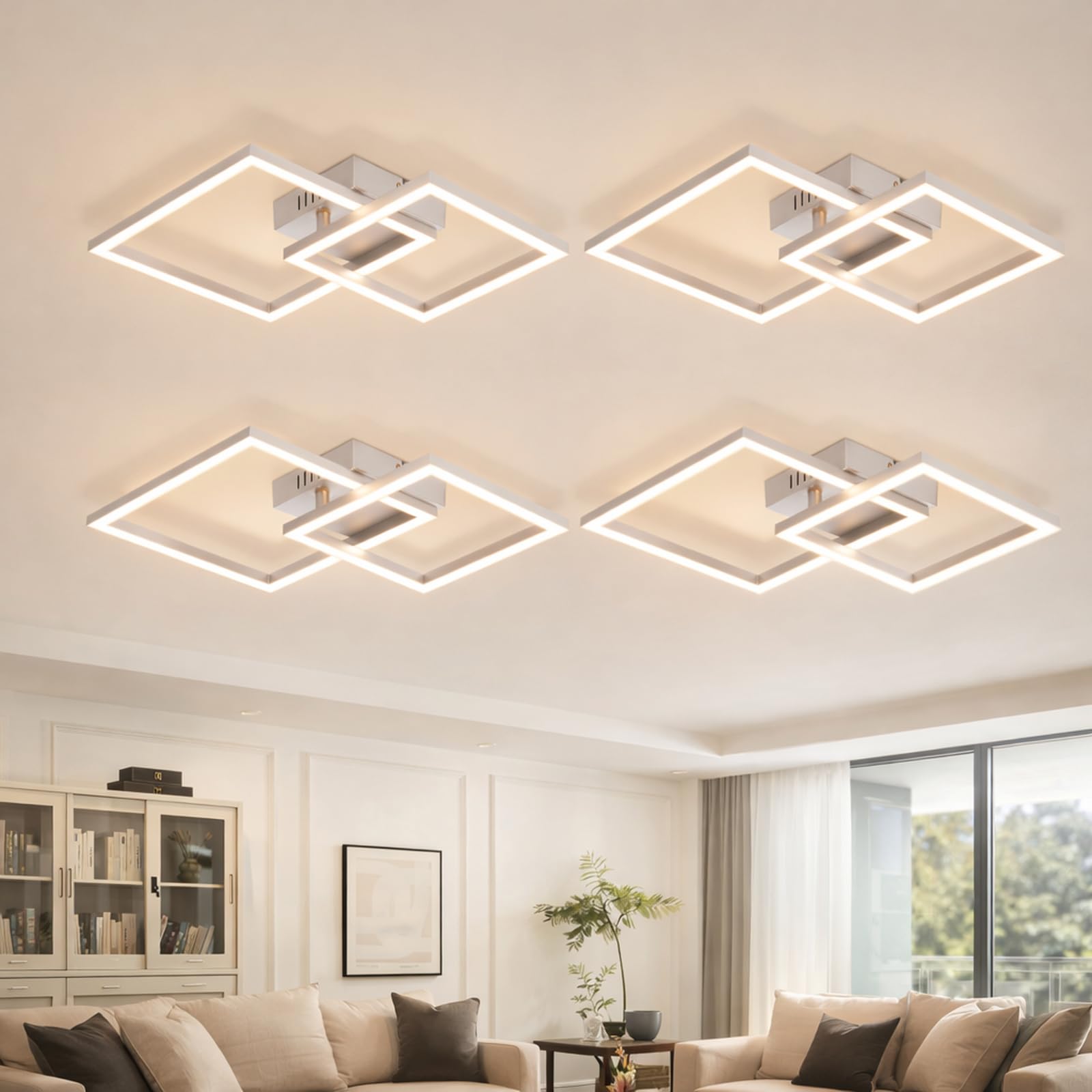 Homefire Deckenlampe LED Deckenleuchte Küche - 4ER 20W Küchenlame 3000K Warmweiß Schlafzimmerlampe Silber Drehbar Modern Design Flurlampe Eckig Deckenleuchten für Schlafzimmer Flur Esszimmer