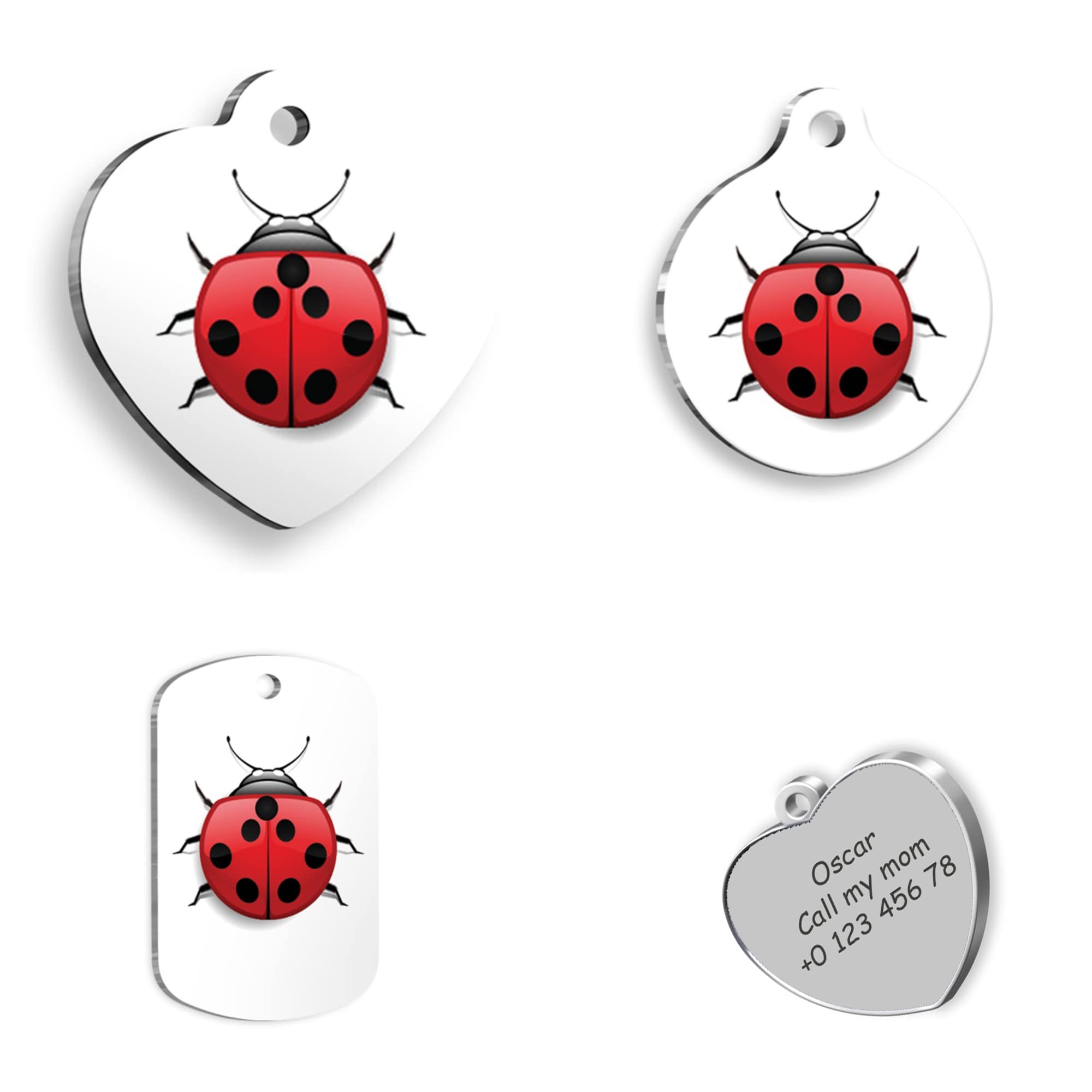 LADYBUG Luck Personalized Dog Tag - Custom Name Tag - ID Tag for Dog & Cat - Customized Pet Tags - Dog Name Tag - Cat Name Tag - Engraved Dog Tag (Heart)