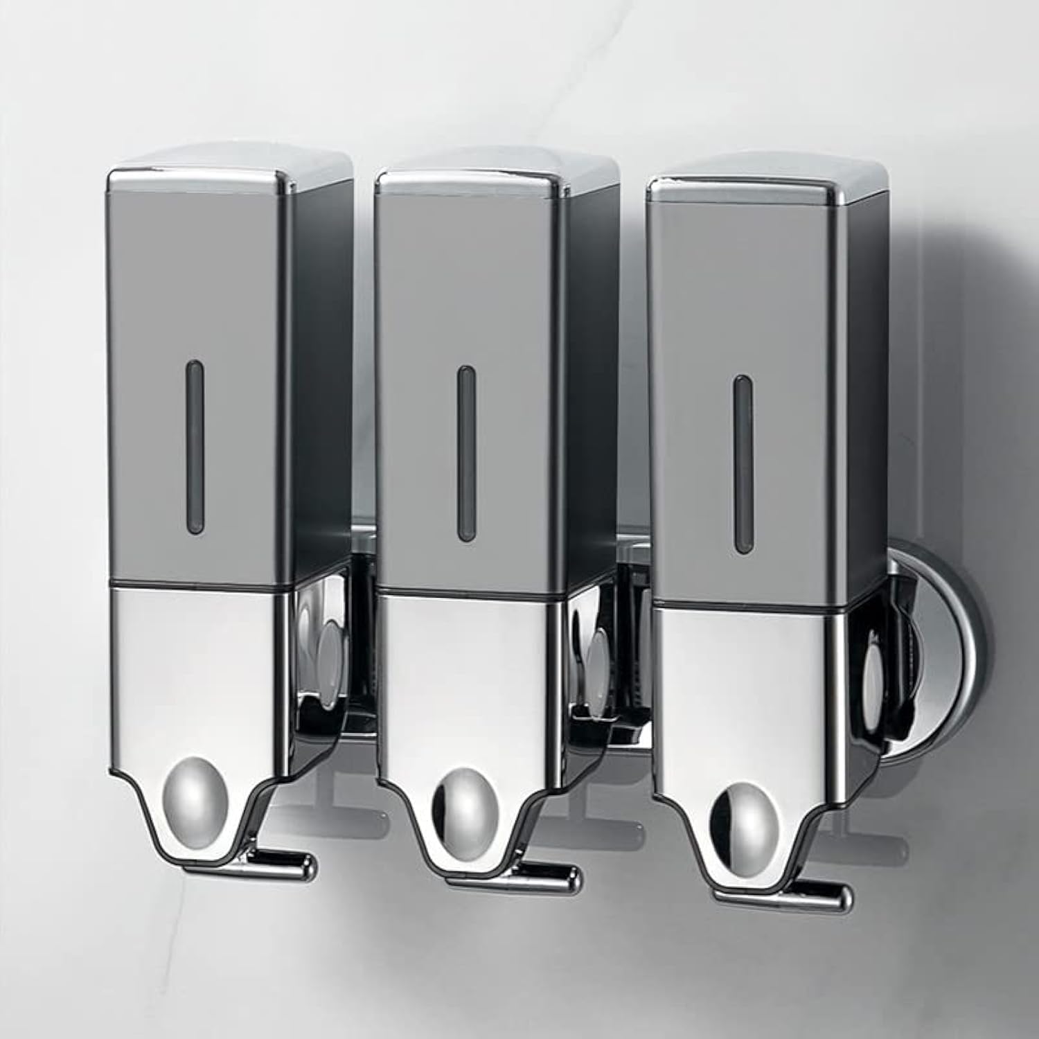 No-Drill 3 Pack 500ml Wall Mounted soap Dispenser for Bathroom and Kitchen, Shampoo and Conditioner Dispenser Drill Free with Adhesive(Round-Silve)