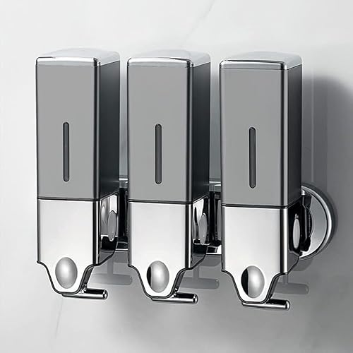 No-Drill - Dispensador de jabón de pared de 16.9 fl oz para baño y cocina, dispensador de champú y acondicionador, sin taladro, con adhesivo