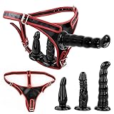 Adjustable Removable Restraint Thong Strap-On Harness Bondage Penis with 3 Dildos Silicone Anal G-spot Stimulation Sex Panties Briefs Toys for Women Couples Lesbian