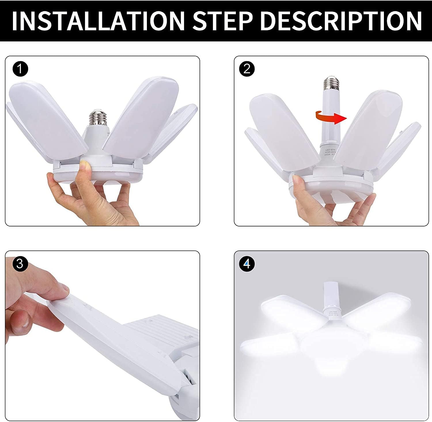Maxziller 4 Pack LED Garage Lights,100W Deformable Led Garage Ceiling Lighting 11000LM E26/E27 Daylight 6000K Super Bright Garage Light Adjustable Garage Light for Garage,Workbench,Barn,Warehouse
