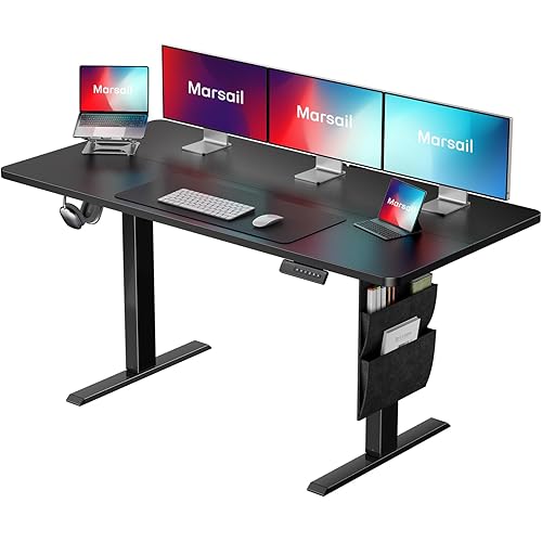 Marsail Standing Desks 55"x24" Adjustable Height Home Office Desks,Electric Standing Desk with Storage Bag,Stand up Desks for Study,Writing,Work Computer Desks 4 Memory Preset with Headphone Hook