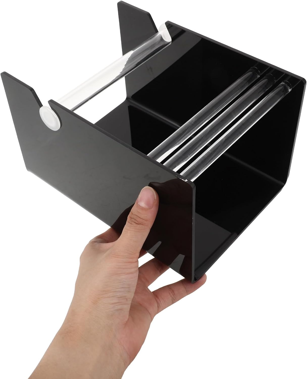 KICHOUSE Roll Label Dispenser - Black Acrylic Sticker Roll Dispenser Organizer for Product Packaging Shipping - Sticker Label Holder for Home Office Desk