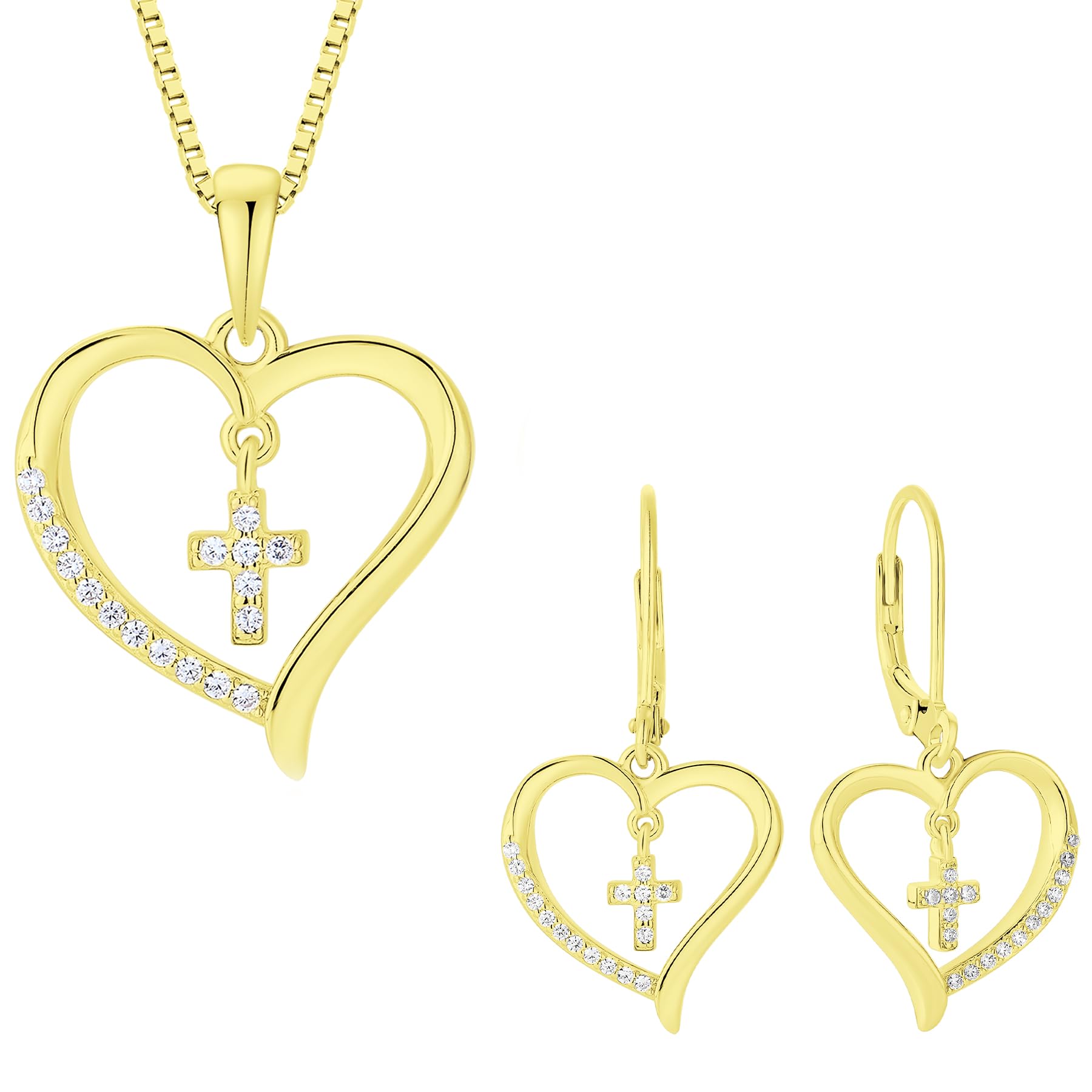 Vesitim 18K Yellow Gold Plated Sterling Silver Cross Jewelry Set Cubic Zirconia Birthstone Jewelry