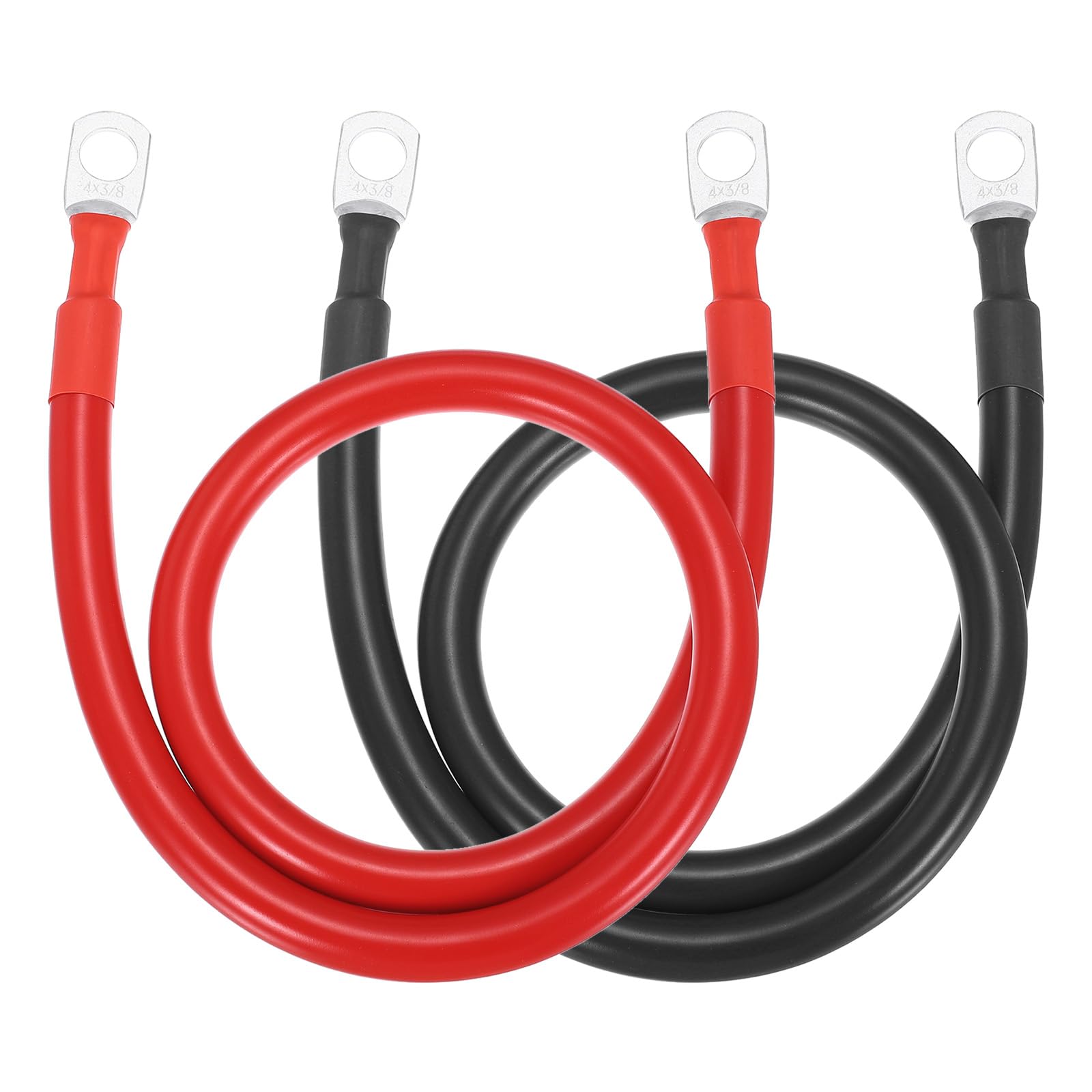 Muiltvoe 2PCS 6 AWG Battery Cable, 2ft Pure Copper Battery Inverter Cables with 3/8" Ring Terminals for Marine Solar Boat Car RV, Red Black