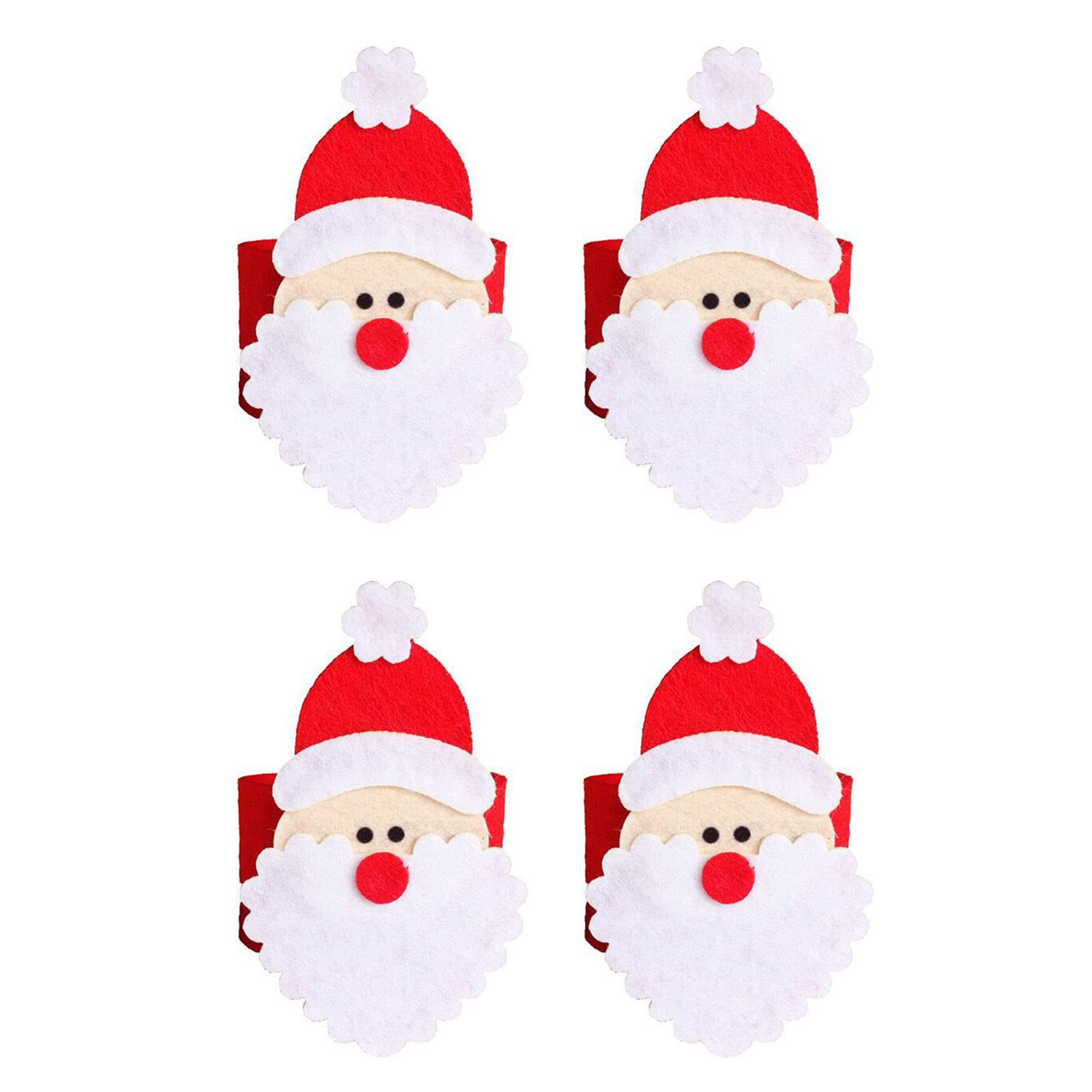 MALSSE 4Pcs / Set Christmas Santa Napkin Rings Serviette Holder Table Ornaments Tableware New Year Home Decoration Napkin Holder Gold
