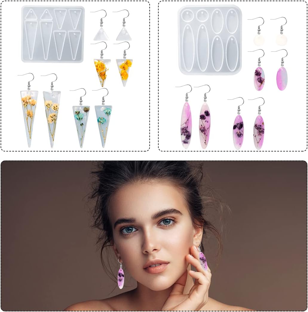 DIYBravo 11 PCS Earring Moulds UV Resin Moulds Epoxy Silicone Moulds Jewelry Moulds for DIY Earring Necklace Pendant Craft - Image 5