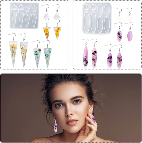 Miniatura 4 de DIYBravo Moldes de resina UV, moldes de silicona epoxi, moldes de joyería para manualidades, aretes, collares, colgantes, manualidades, 11 unidades