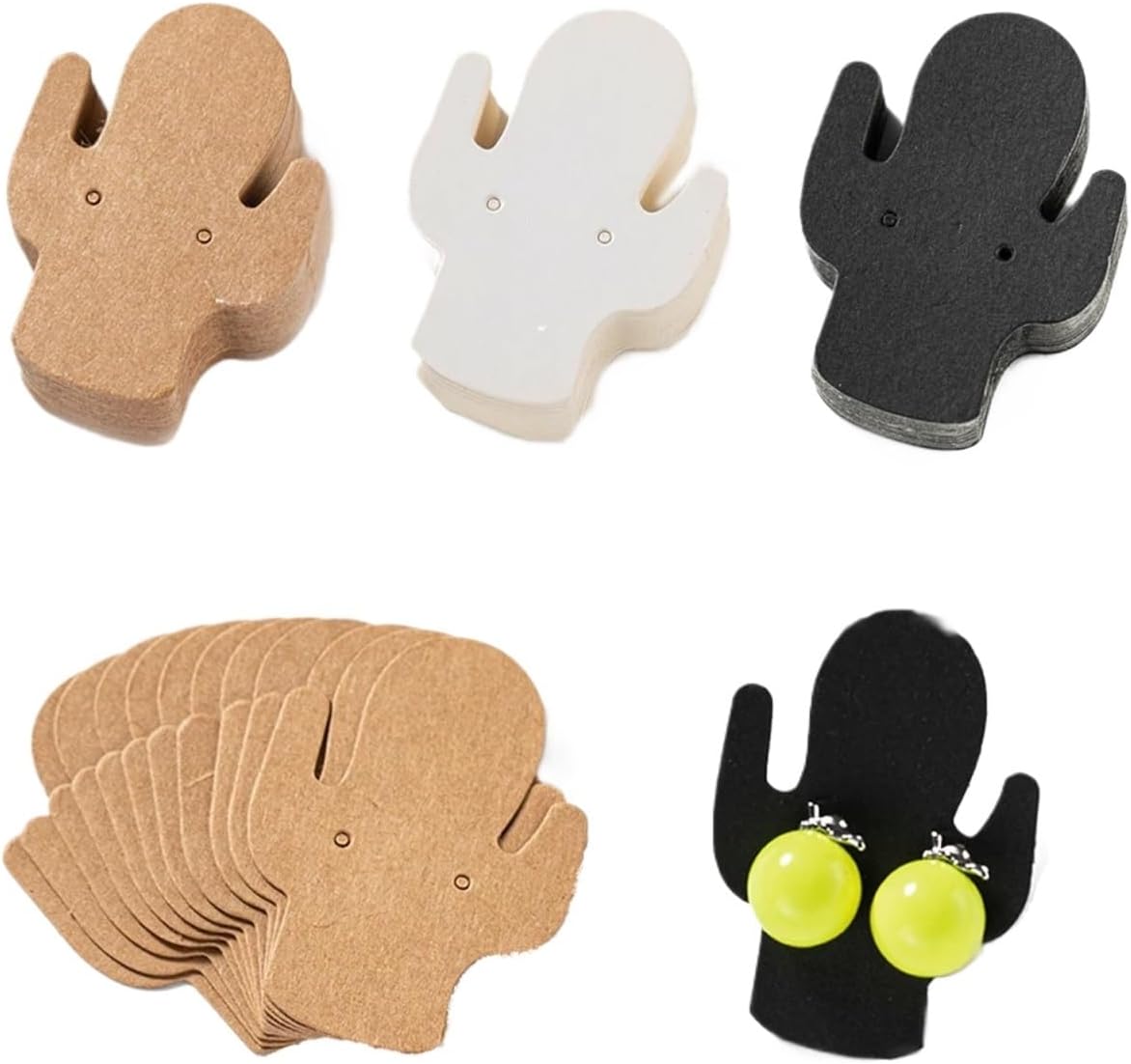 Earring Cards for Selling Jewelry 400pcs Paper Earring Display Cards Blank Cactus Shape for DIY Jewelry Ear Studs Packaging Supplies Self(Black)