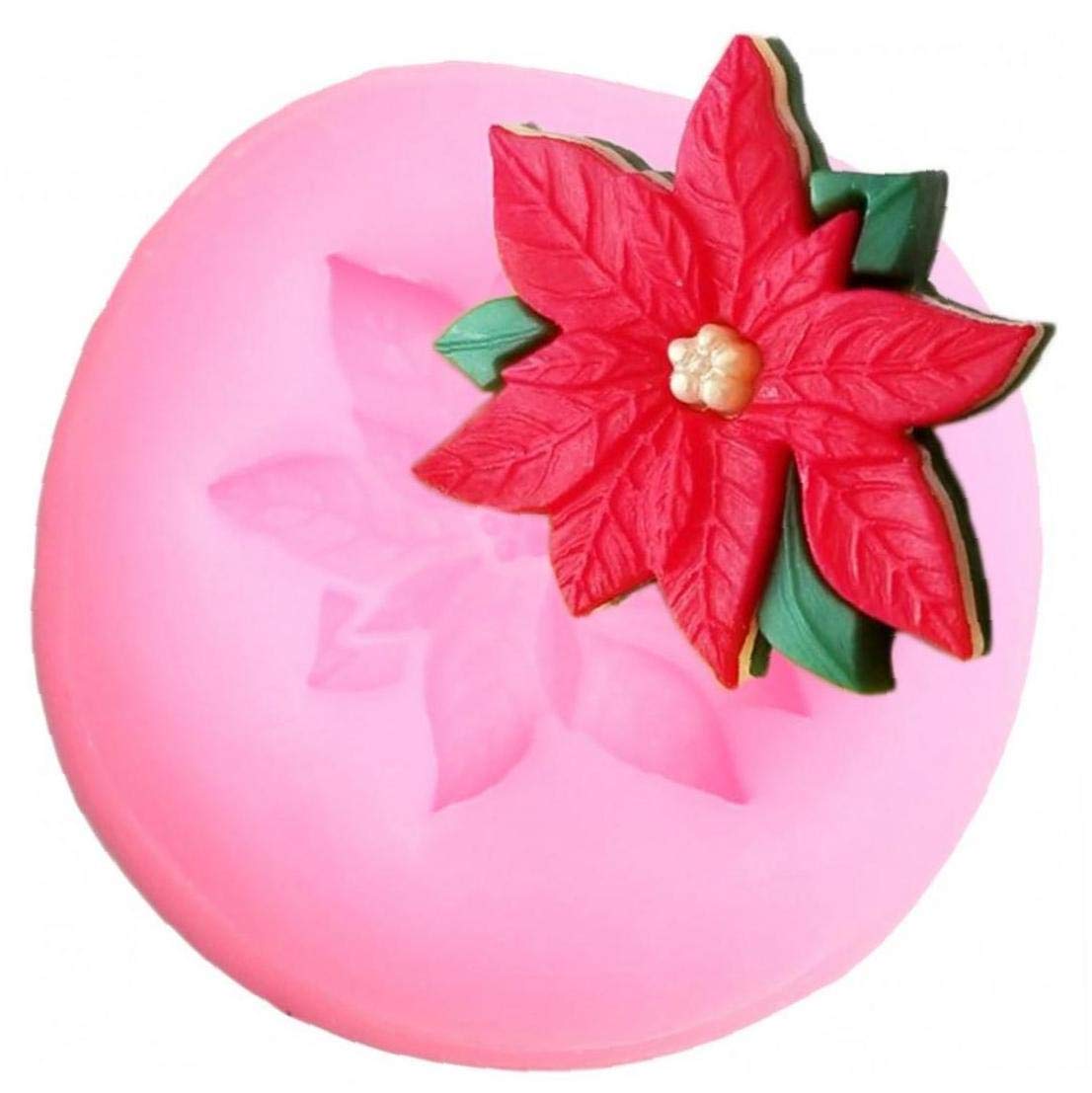 Aisoway Pink 3D Poinsettia Flower Silicone Mold Cupcake Topper Fondant Chocolate Molds Party Cake Decorating Tools Candy Clay Moulds
